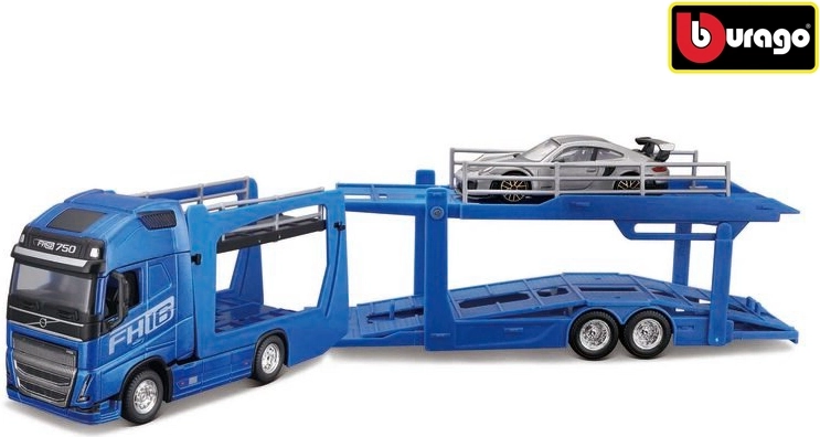 Bburago Street Fire Lastwagen mit Auflieger Volvo FH16 und Porsche 911 GT2 RS im Maßstab 1:43
