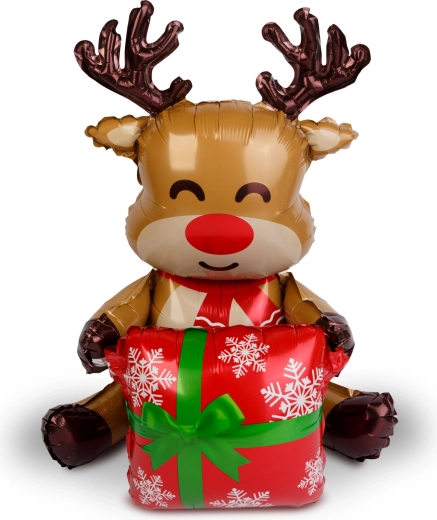 Weihnachtlicher Folienballon Rentier mit Geschenk 60 x 65 cm