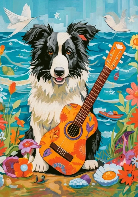 Puzzle 500 Teile Collie-Hund mit Gitarre