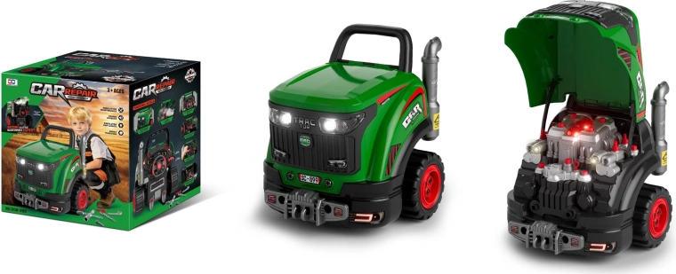 Grüner mechanischer Kindertraktor mit Sound-, Licht- und Dampfeffekt