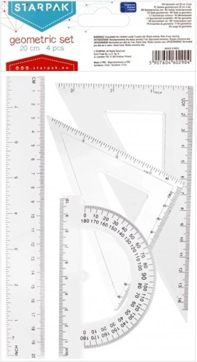 Geometrieset mit Lineal 20 cm, Winkelmesser und Dreiecken