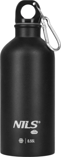 NILS Edelstahl-Touristenflasche 0,55 l schwarz mit Karabiner