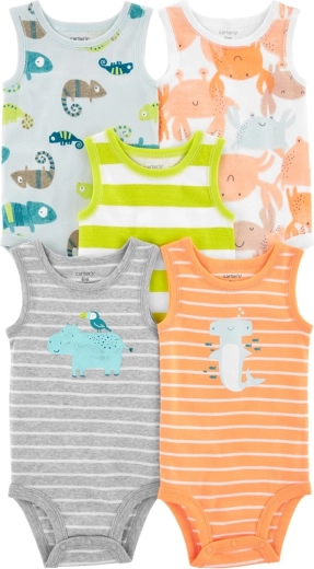 Carter’s Baby-Bodys ohne Ärmel mit Streifen und Tiermotiven, 5 Stk. (Junge)