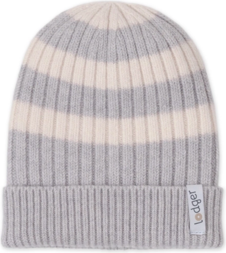 Lodger gestrickte Merino-Mütze Stripe Storm (6–12 Monate)
