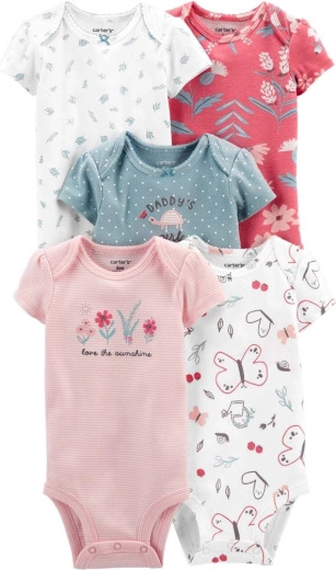 Carter’s Mädchen-Baumwollbody mit kurzem Ärmel pink/blue, 5 Stk.