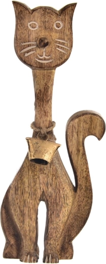 Hängedekoration Katze aus Mangoholz mit Glöckchen