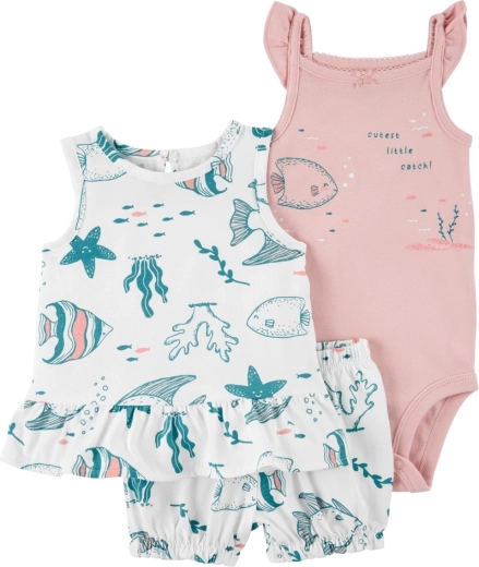 Carter's 3-teiliges Set für Mädchen Pink Ocean – ärmelloser Body, ärmelloses Shirt und Shorts