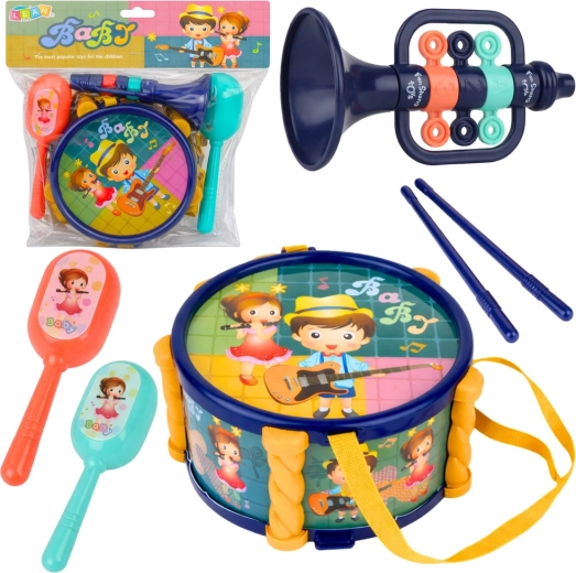 Musikset für Kinder – Trommel, Trompete und Rasseln