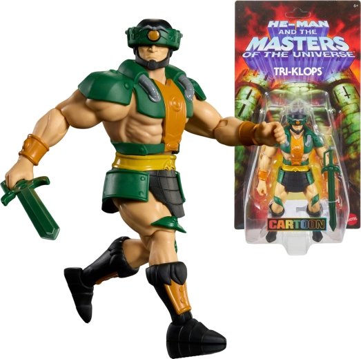 Masters of the Universe Origins Figur Tri‑Klops mit Helm und Schwert