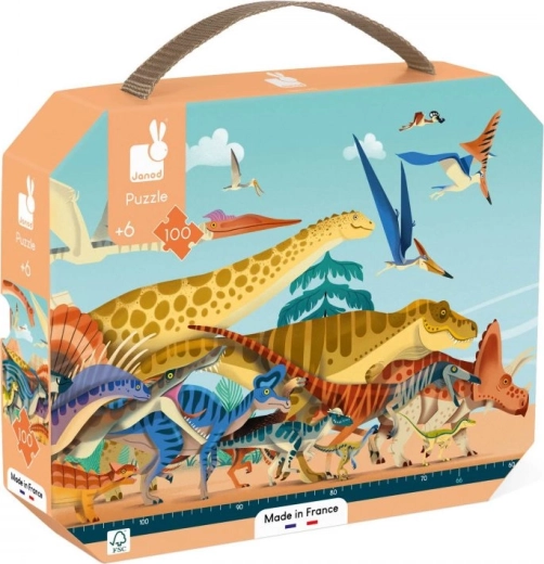 Panorama-Puzzle im Koffer – Dinosaurier, 100 Teile