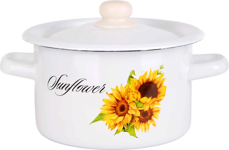 Emaillierter Topf mit Deckel 2 l Sonnenblume