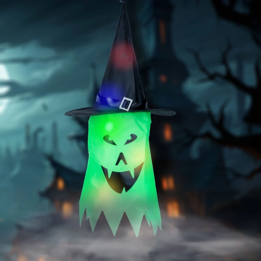 Halloween-Hängedekoration mit grüner LED-Gespensterfigur
