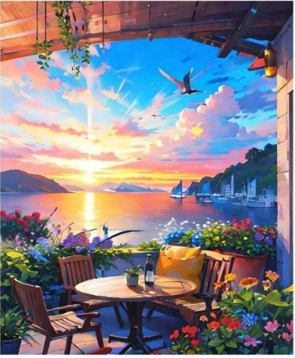 Malen nach Zahlen – Haus mit Terrasse 40 × 50 cm