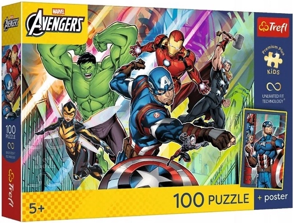 Trefl Marvel Avengers Kinderpuzzle 100 Teile – Stärke und Macht mit Poster
