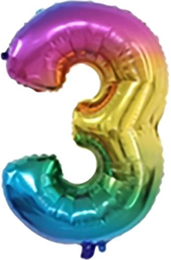 Folienballon TORO Zahl 3, 30 cm, regenbogenfarben