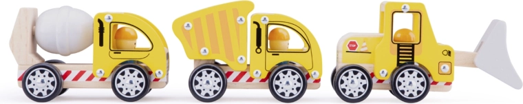 Set aus hölzernen Baufahrzeugen – 3 Stück
