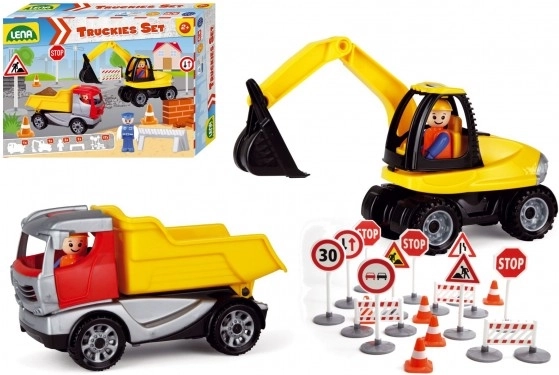 Lena Baby Truckies Bau-Set mit Fahrzeugen, Figuren und Verkehrszeichen