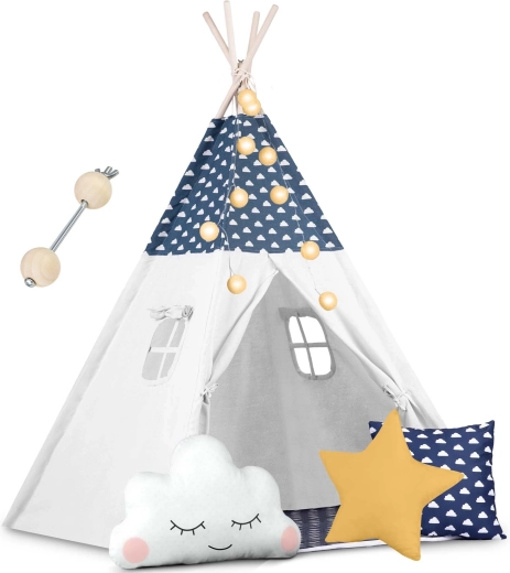 Kinder-Tipi mit Lichterkette Nukido – Marineblau