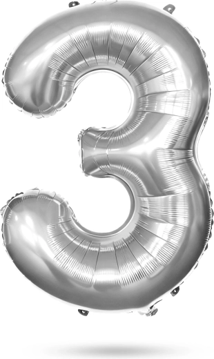 Geburtstags-Folienballon Zahl 3, silber, 85 cm