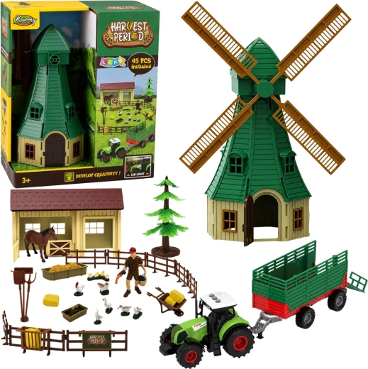 Kinder-Bauernhof mit Windmühle, Traktor und Anhänger (45 Teile) mit LED und Sound