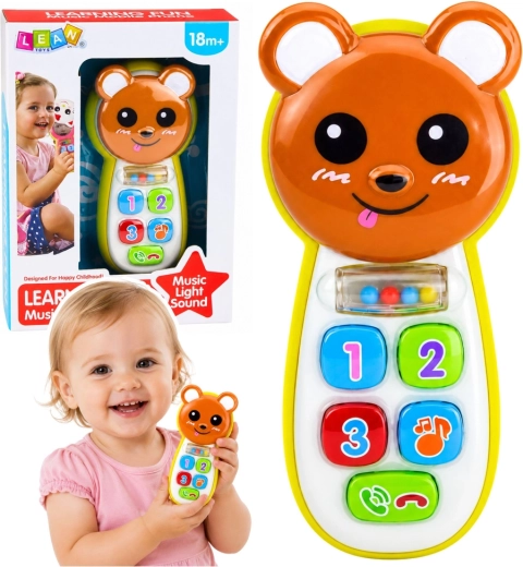 Interaktives Kindertelefon „Teddybär“ mit Spiegel, Rassel, Lichtern und Geräuschen