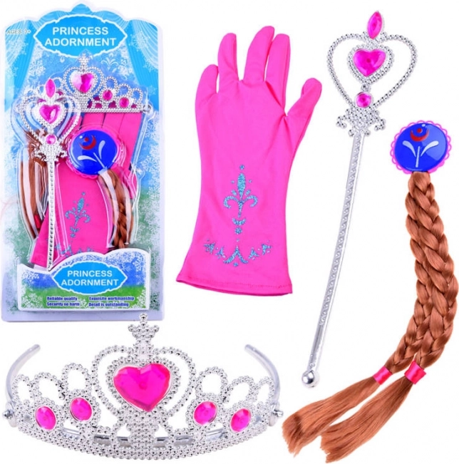 Kostüm-Set Prinzessin mit Krönchen und Zopf – Rosa