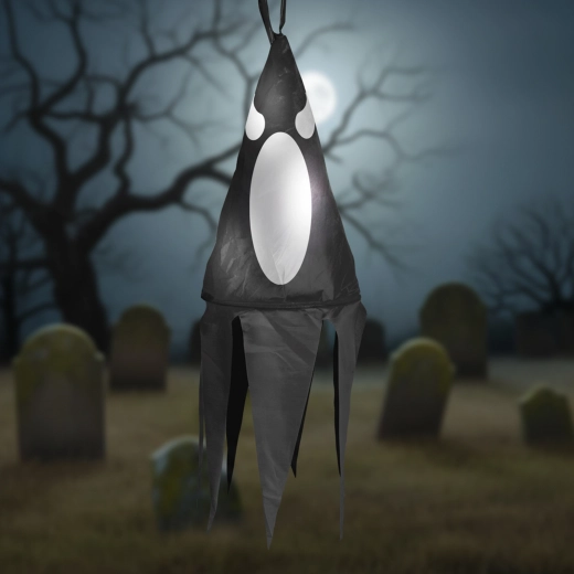 Hängende leuchtende Halloween-Dekoration Geist, schwarz, mit 10 bunten LEDs