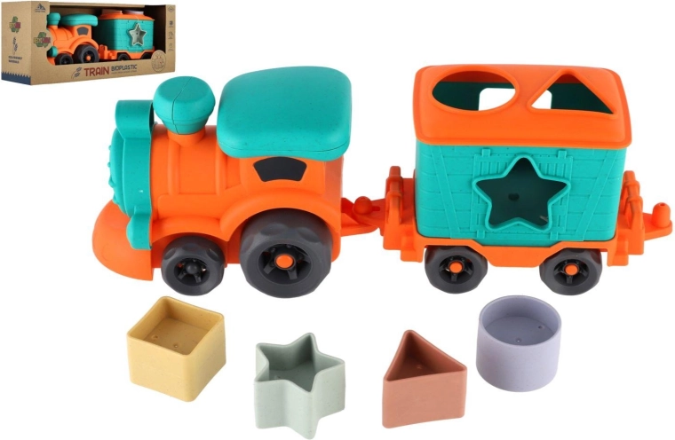 Teddies Lokomotive mit Waggon und Steckspiel aus Biokunststoff