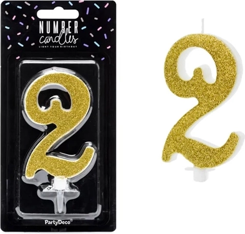 Geburtstagskerze Zahl 2 Gold 10 cm - 1 Stück