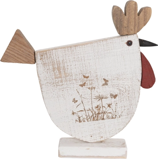 Dekoration Henne aus Holz mit Blumenmotiv, Beige, 27 × 5 × 27 cm