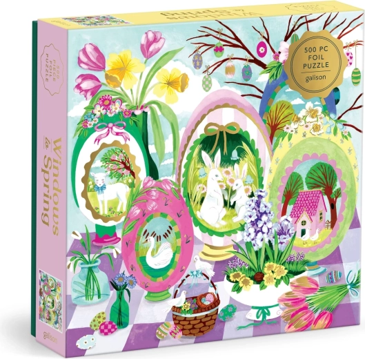 Galison Metallic-Quadratpuzzle Fenster zum Frühling 500 Teile