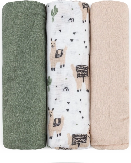 Petite&Mars Set aus Bambus-Musselintüchern Moussy llama vibes 68 × 68 cm (3 Stk.)