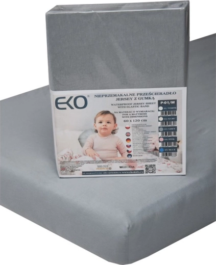 EKO wasserdichtes Spannbettlaken aus Jersey, grau 120 × 60 cm
