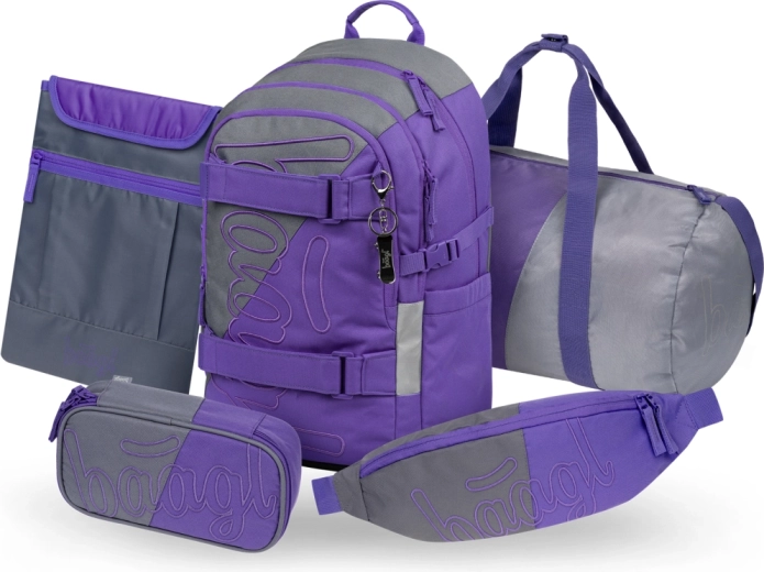 Baagl Set 5 Skate Dual – Schulrucksack, Federmäppchen, Sporttasche, Bauchtasche und Laptop-Hülle GRS