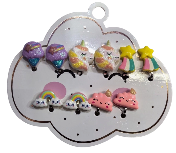 Pink Set Kinderohrringe Wolken und Süßigkeiten – 5 Paare
