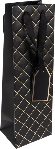 Geschenkpapiertüte Quilt für Wein, schwarz, 12 × 9 × 36 cm