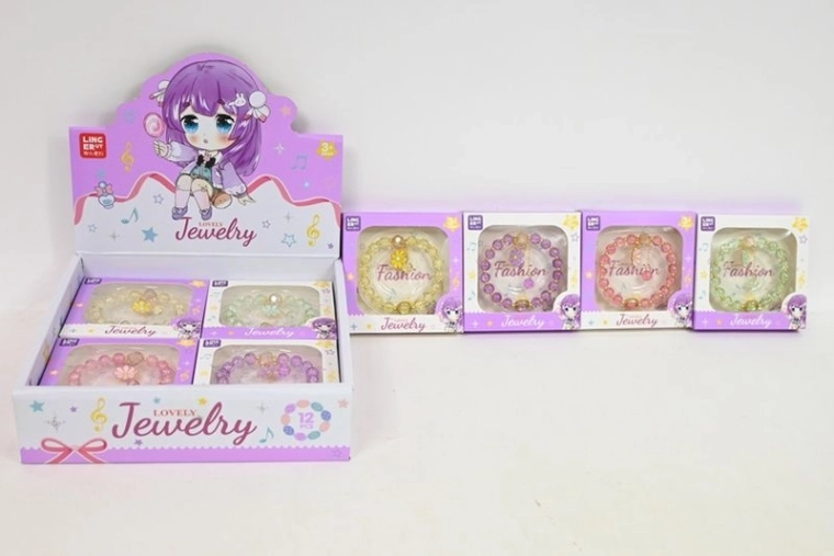 Lovely Fashion Kinderarmband mit Perlen und Blumenanhänger (12 Stk. in Box, Farbmix)