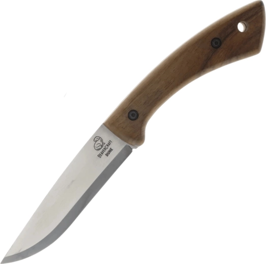 Bushcraft-Messer aus Kohlenstoffstahl mit imprägniertem Nussbaumgriff und Lederscheide
