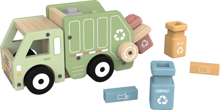 2Kids Toys Holz-Müllwagen Recycling mit Containern
