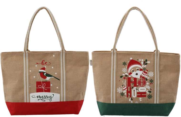 Jute-Weihnachts-Geschenktasche mit Reißverschluss 35 × 52 × 15 cm, Packung mit 10 Stück