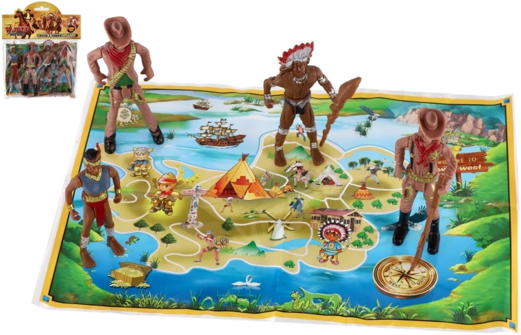Indianer- und Cowboyfiguren mit Karte 6 cm (Kunststoff)