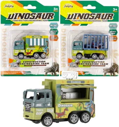 Autos mit Dinosaurier-Transport und Rückzugantrieb