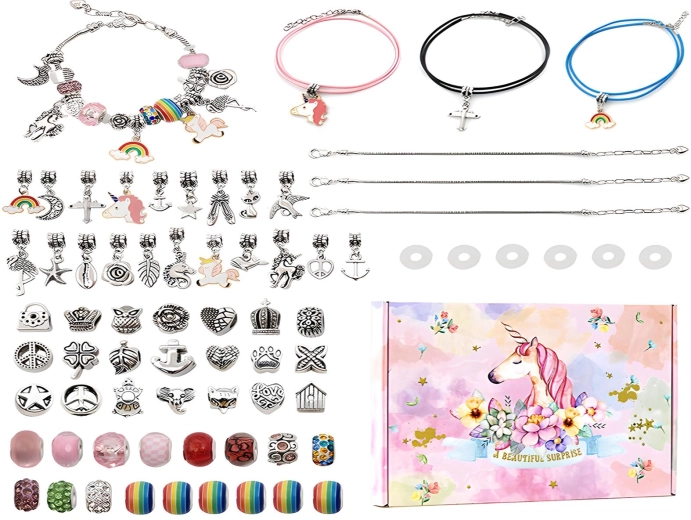 Set zum Herstellen von Schmuck und Armbändern mit Einhorn-Anhängern