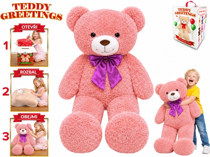 Teddy Greetings Plüschbär mit Schleife 120 cm rosa - 1 Stück