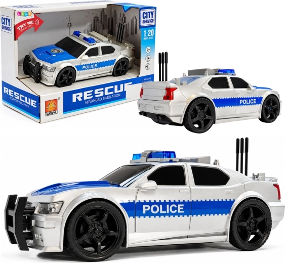Batteriebetriebenes Polizeiauto 1:20 mit Licht und Sound, silbern