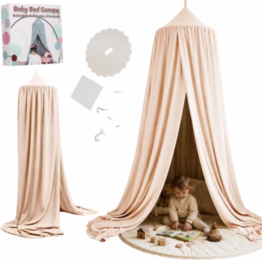 Hängender Kinder-Baldachin über dem Bett, beige