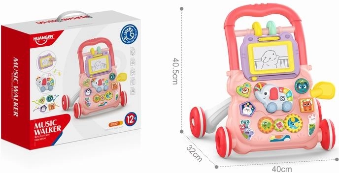 Lauflernwagen schiebbarer Elefant mit Zeichentafel – rosa