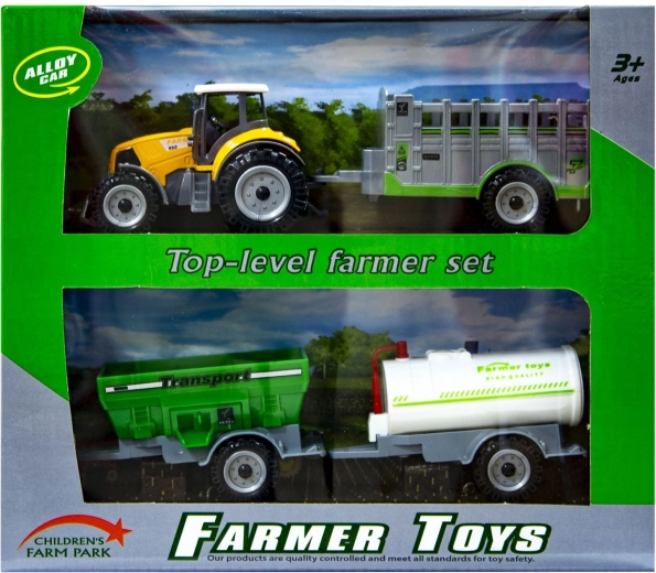 Oranger Traktor mit austauschbaren Anhängern