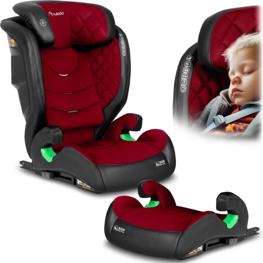 Kindersitz Nukido Louis 100–150 cm, ISOFIX, schwarz‑rot