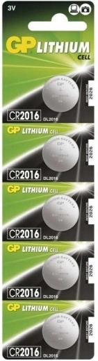 GP Lithium-Knopfzellenbatterie CR2016, 5 Stück